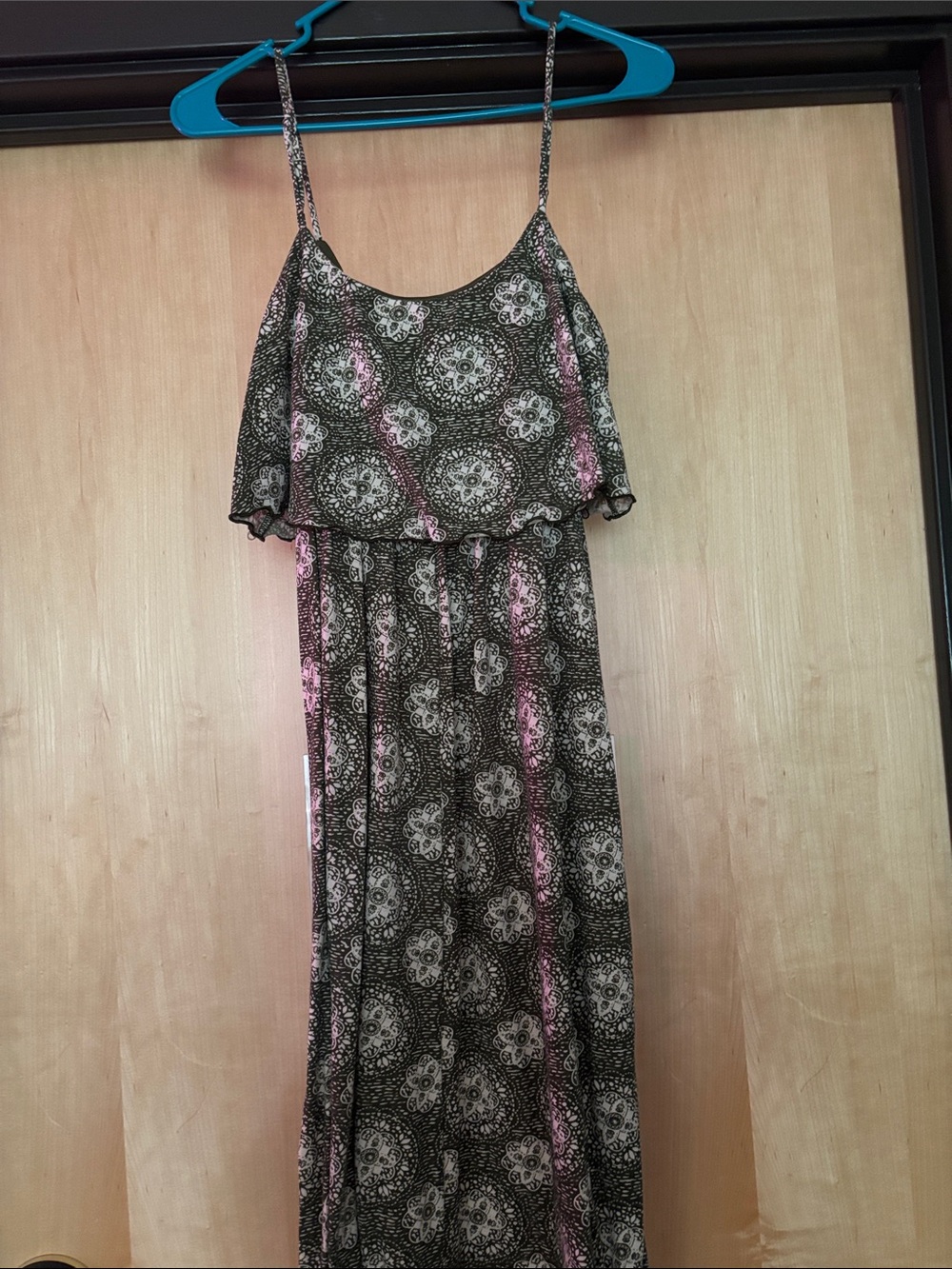 Teeze Me Olive Green and Cream Printed Dress